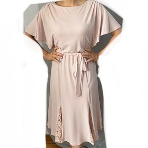 Vintage Vickytiel, powder pink, flutter sleeve dress with lace ruffle detail